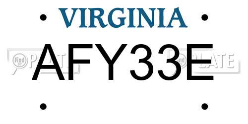 AFY33E Virginia License Plate