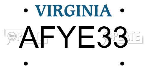 AFYE33 Virginia License Plate