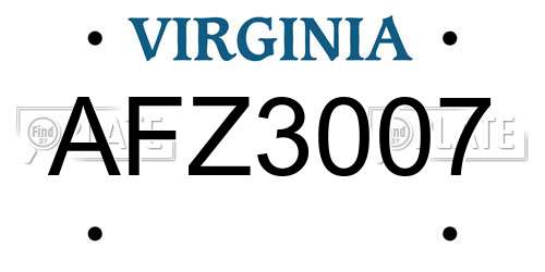 AFZ3007 Virginia License Plate