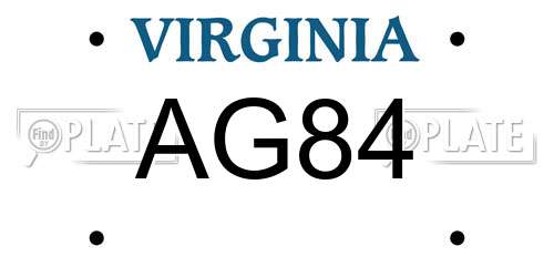 AG84 Virginia License Plate