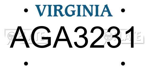 AGA3231 Virginia License Plate