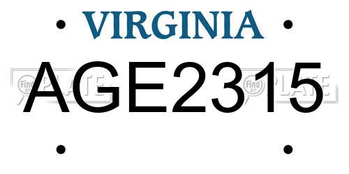 AGE2315 Virginia License Plate