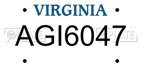 AGI6047 Virginia License Plate