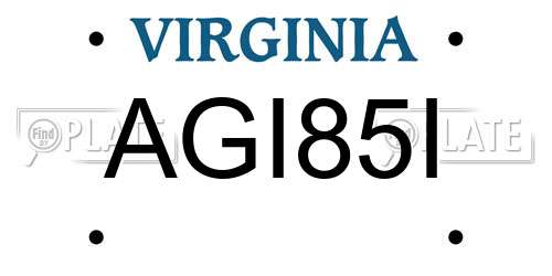 AGI85I Virginia License Plate