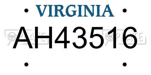 AH43516 Virginia License Plate