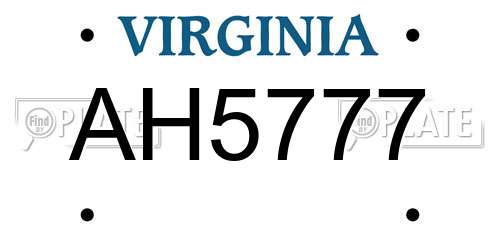 AH5777 Virginia License Plate