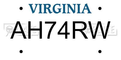 AH74RW Virginia License Plate