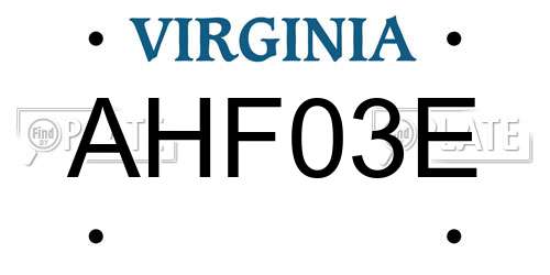 AHF03E Virginia License Plate