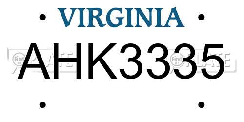 AHK3335 Virginia License Plate