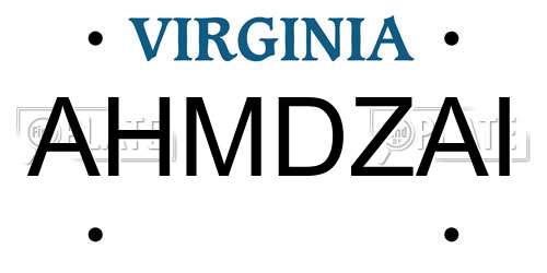 AHMDZAI Virginia License Plate