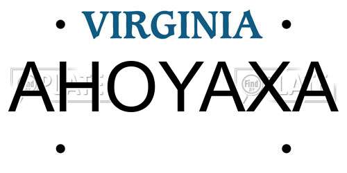 AHOYAXA Virginia License Plate