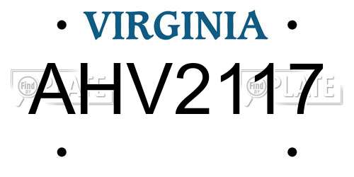 AHV2117 Virginia License Plate