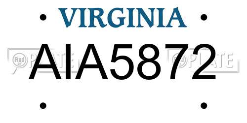 AIA5872 Virginia License Plate