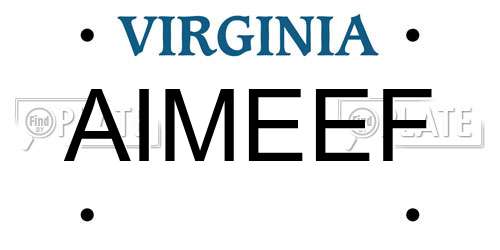 AIMEEF Virginia License Plate