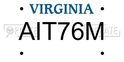 AIT76M Virginia License Plate