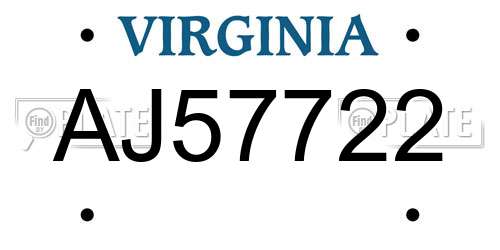 AJ57722 Virginia License Plate
