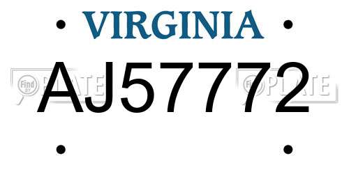 AJ57772 Virginia License Plate