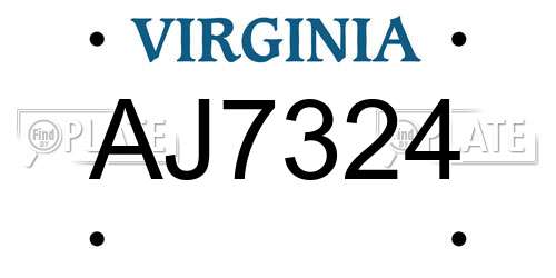 AJ7324 Virginia License Plate