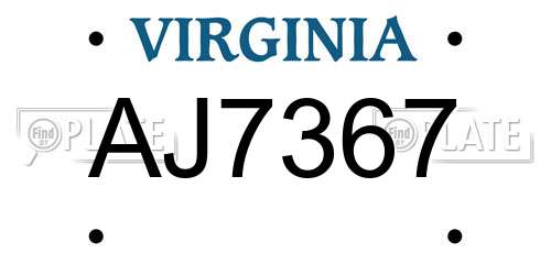 AJ7367 Virginia License Plate
