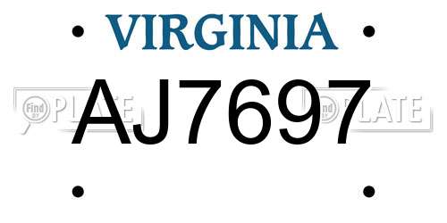 AJ7697 Virginia License Plate