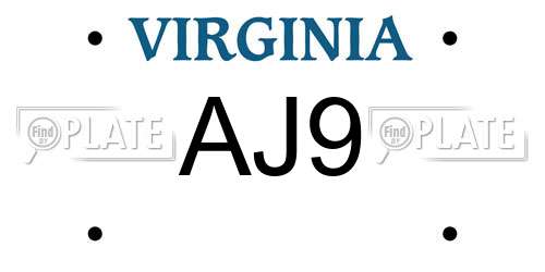 AJ9 Virginia License Plate