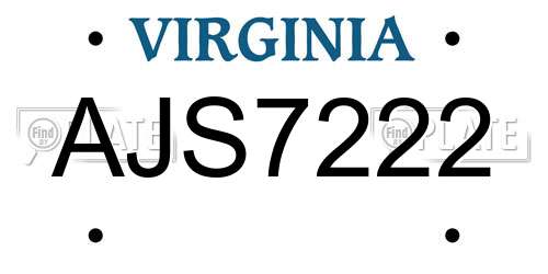AJS7222 Virginia License Plate