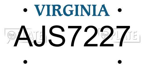 AJS7227 Virginia License Plate