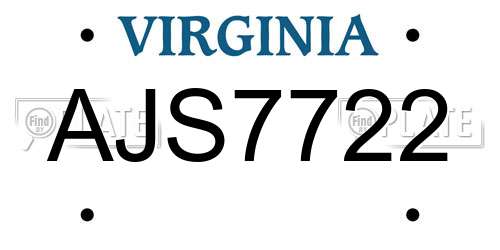 AJS7722 Virginia License Plate