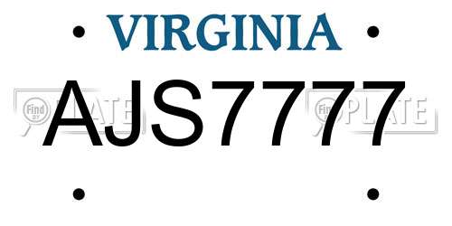 AJS7777 Virginia License Plate