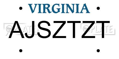 AJSZTZT Virginia License Plate