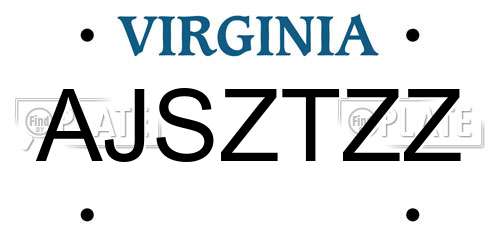 AJSZTZZ Virginia License Plate