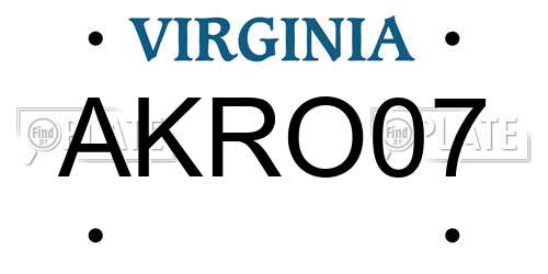 AKRO07 Virginia License Plate