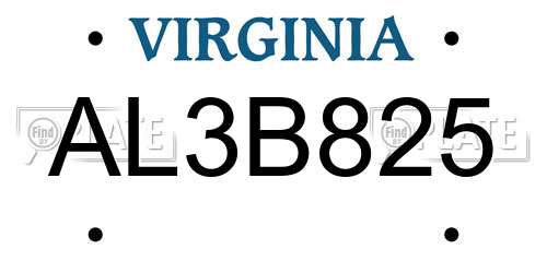 AL3B825 Virginia License Plate