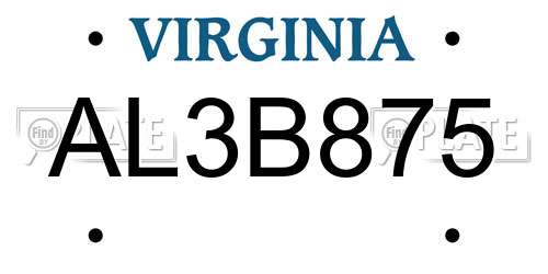 AL3B875 Virginia License Plate