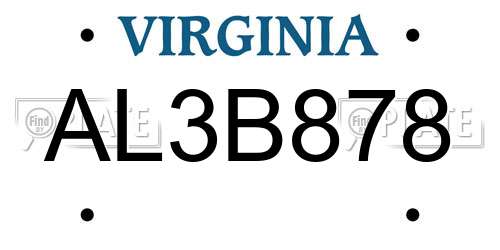 AL3B878 Virginia License Plate