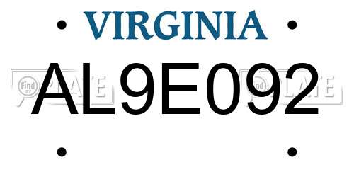 AL9E092 Virginia License Plate
