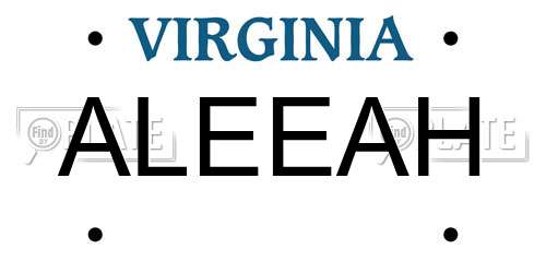 ALEEAH Virginia License Plate