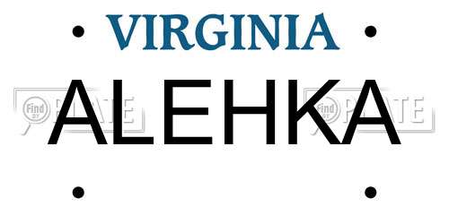 ALEHKA Virginia License Plate