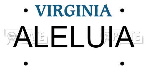 ALELUIA Virginia License Plate