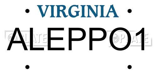 ALEPPO1 Virginia License Plate