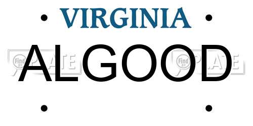 ALGOOD Virginia License Plate