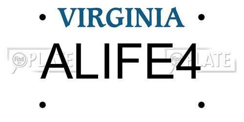 ALIFE4 Virginia License Plate