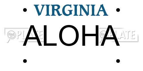 ALOHA Virginia License Plate