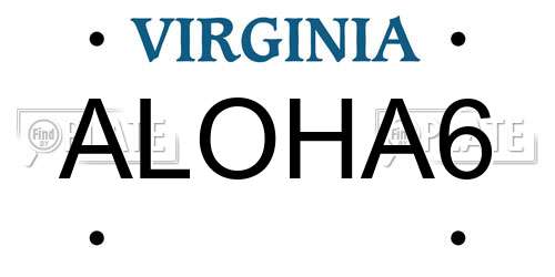 ALOHA6 Virginia License Plate