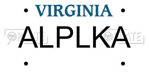 ALPLKA Virginia License Plate