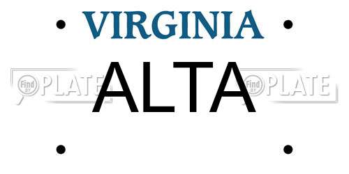 ALTA Virginia License Plate