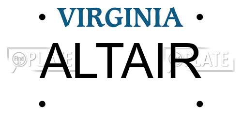 ALTAIR Virginia License Plate
