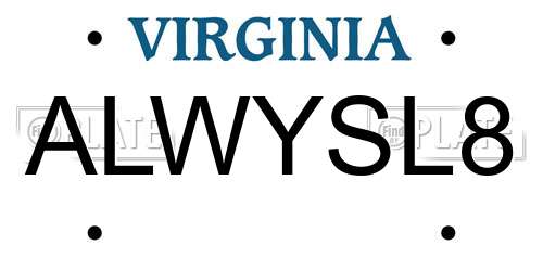ALWYSL8 Virginia License Plate