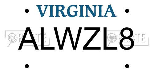 ALWZL8 Virginia License Plate