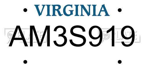 AM3S919 Virginia License Plate